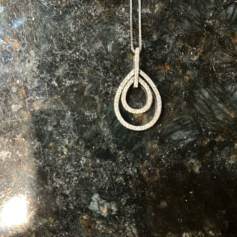 Delicate Diamond White Gold-Double Teardrop Pendant Necklace